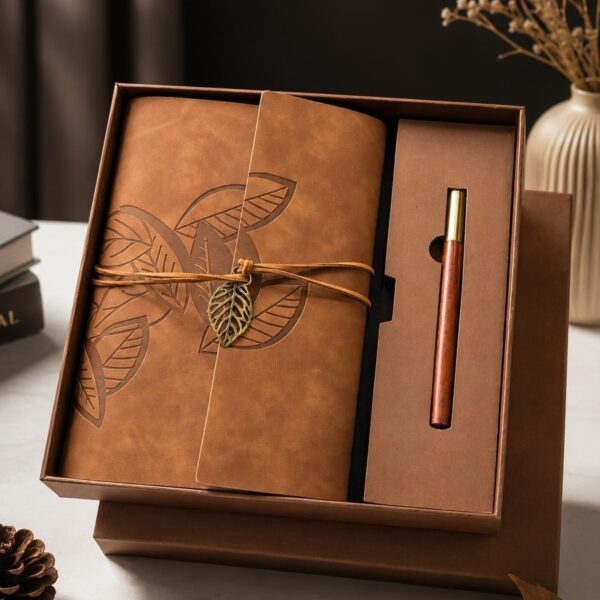 Vintage leather notepad and pen set